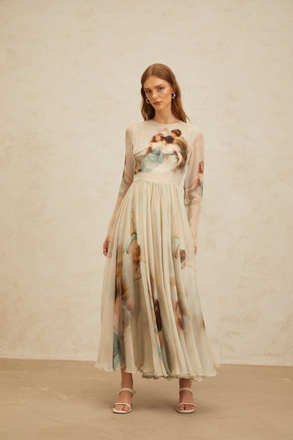 Manon Green Graphic Print Silk Maxi Dress