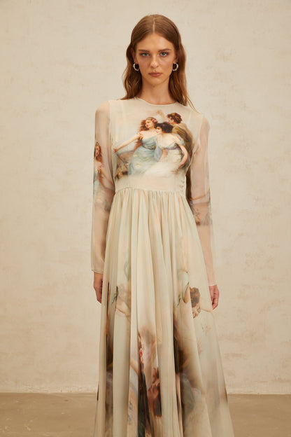 Manon Green Graphic Print Silk Maxi Dress