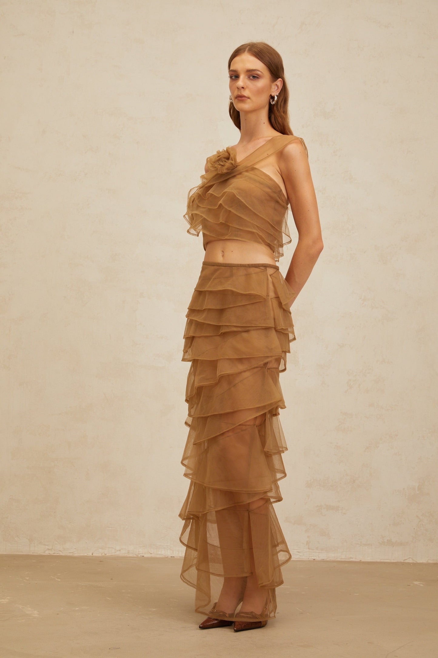 Fanny Brown Layered Tulle Top & Skirt Set