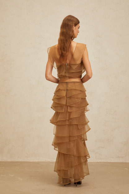 Fanny Brown Layered Tulle Top & Skirt Set