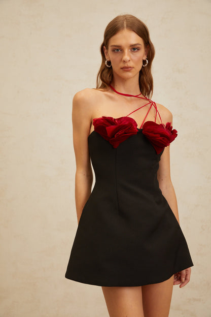Anouk Black Heart Appliqué Flared Mini Dress