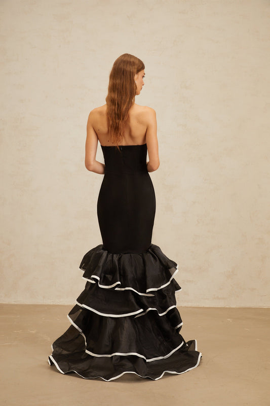 Dianthe Black Ruffled Mermaid Tiered Maxi Dress