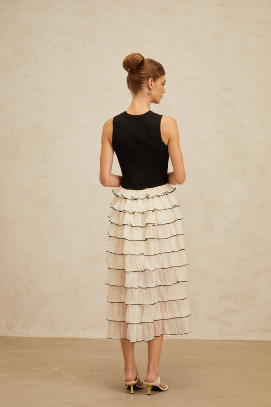 Anouk Contrast Color Tiered Panelled Midi Dress