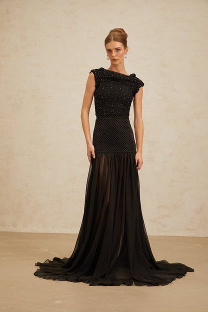 Diane Black Embellished Ruched Crop Top