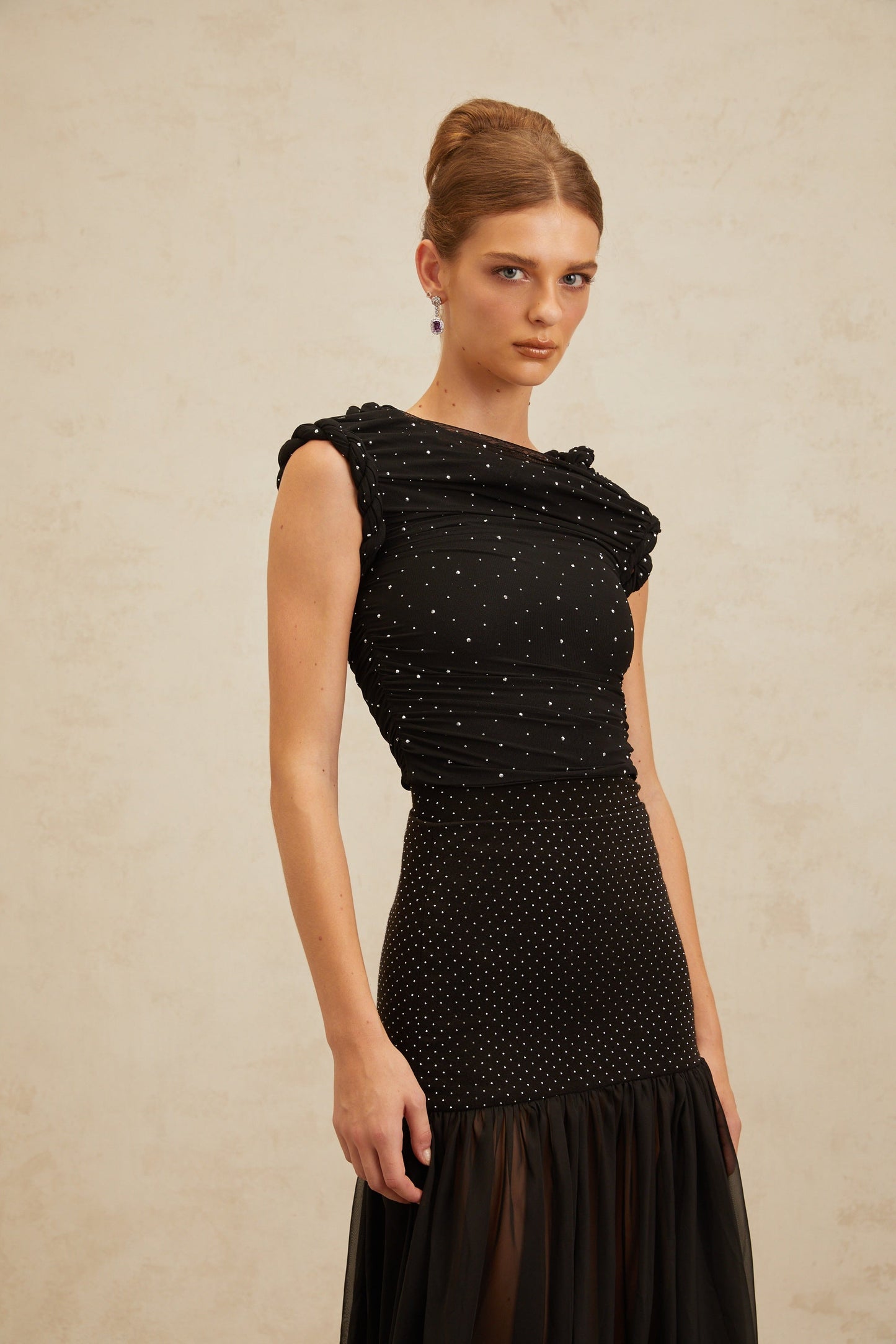 Diane Black Embellished Ruched Crop Top