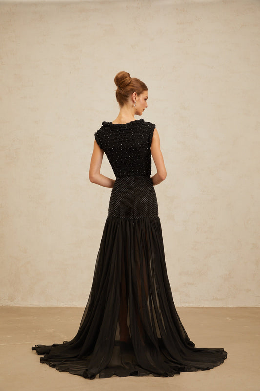 Diane Black Embellished Ruched Crop Top