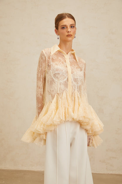Ingrid Neutral Peplum Floral Lace Blouse