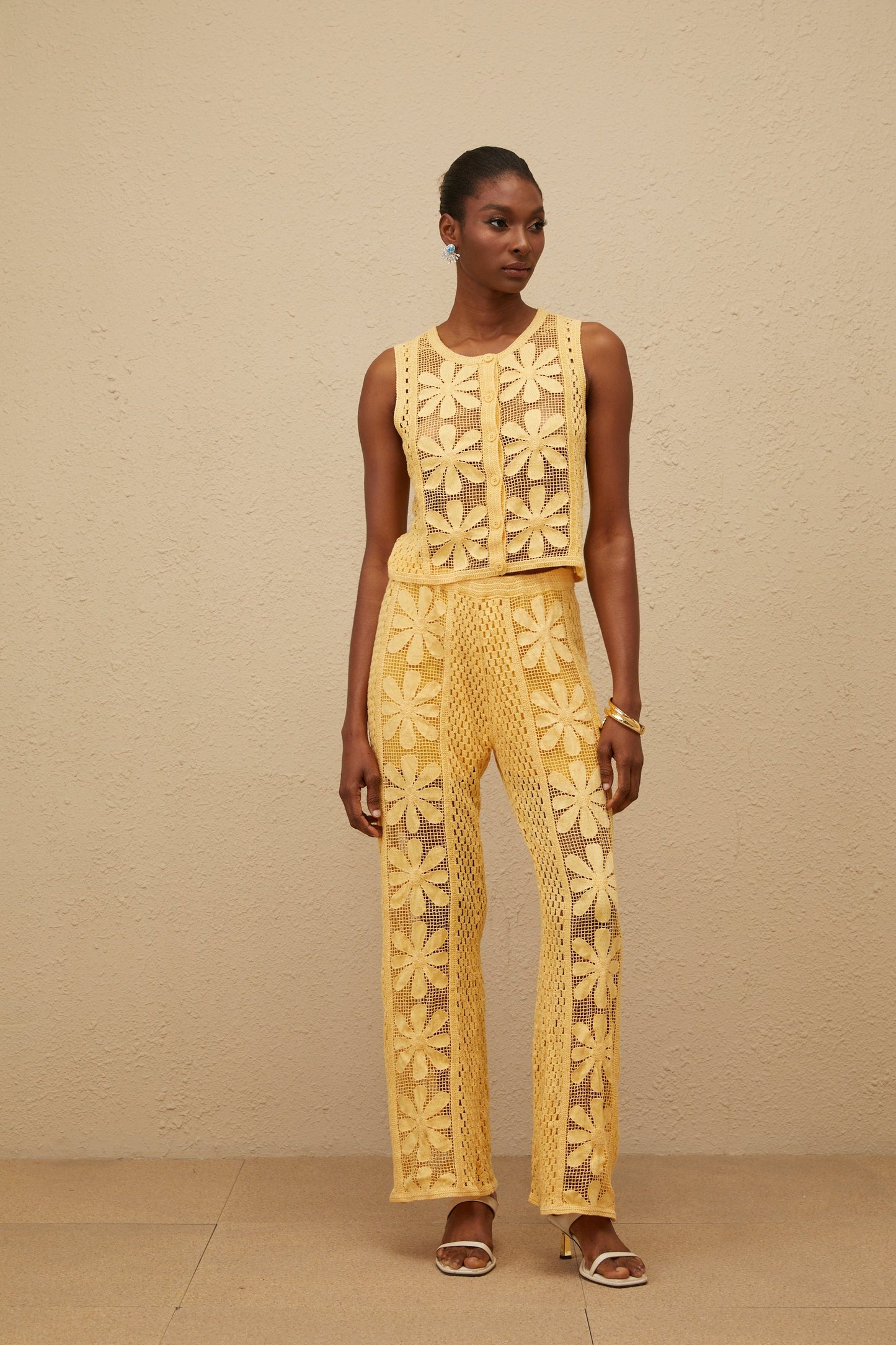 Vivienne Yellow Floral Crochet Knit Co-ord Set
