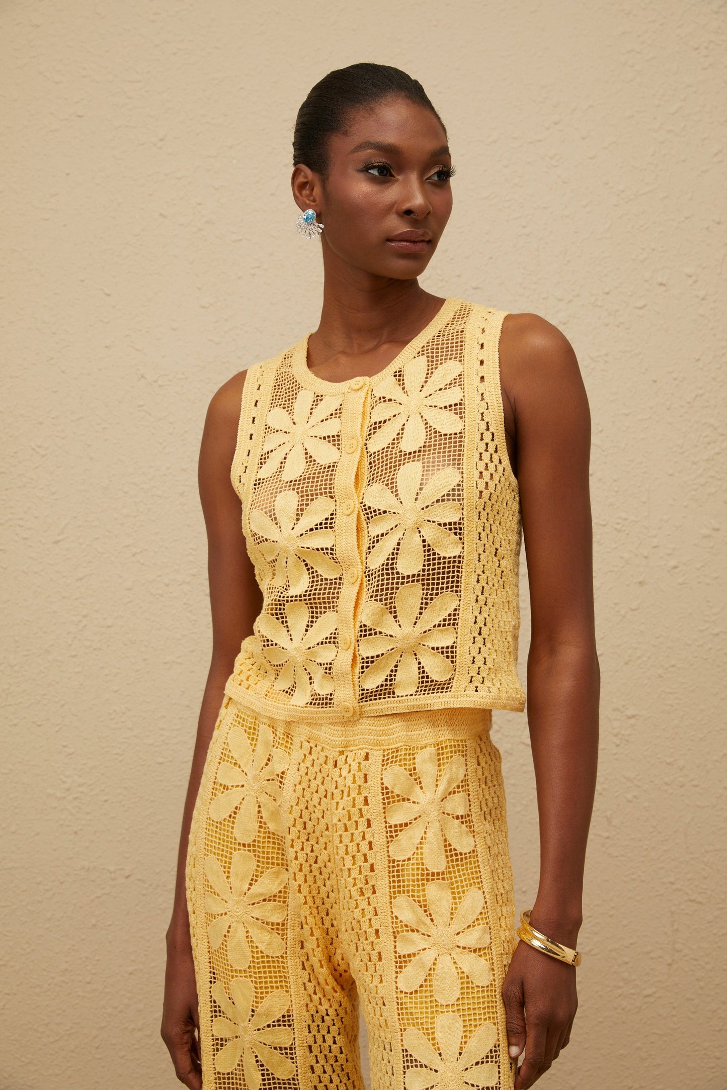 Vivienne Yellow Floral Crochet Knit Co-ord Set