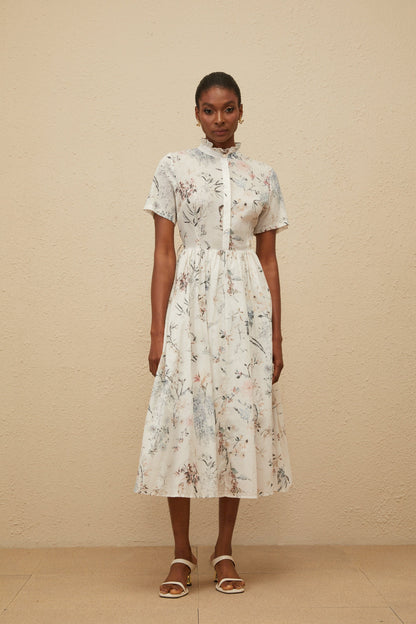 Héloïse White Floral Print Summer Midi Dress
