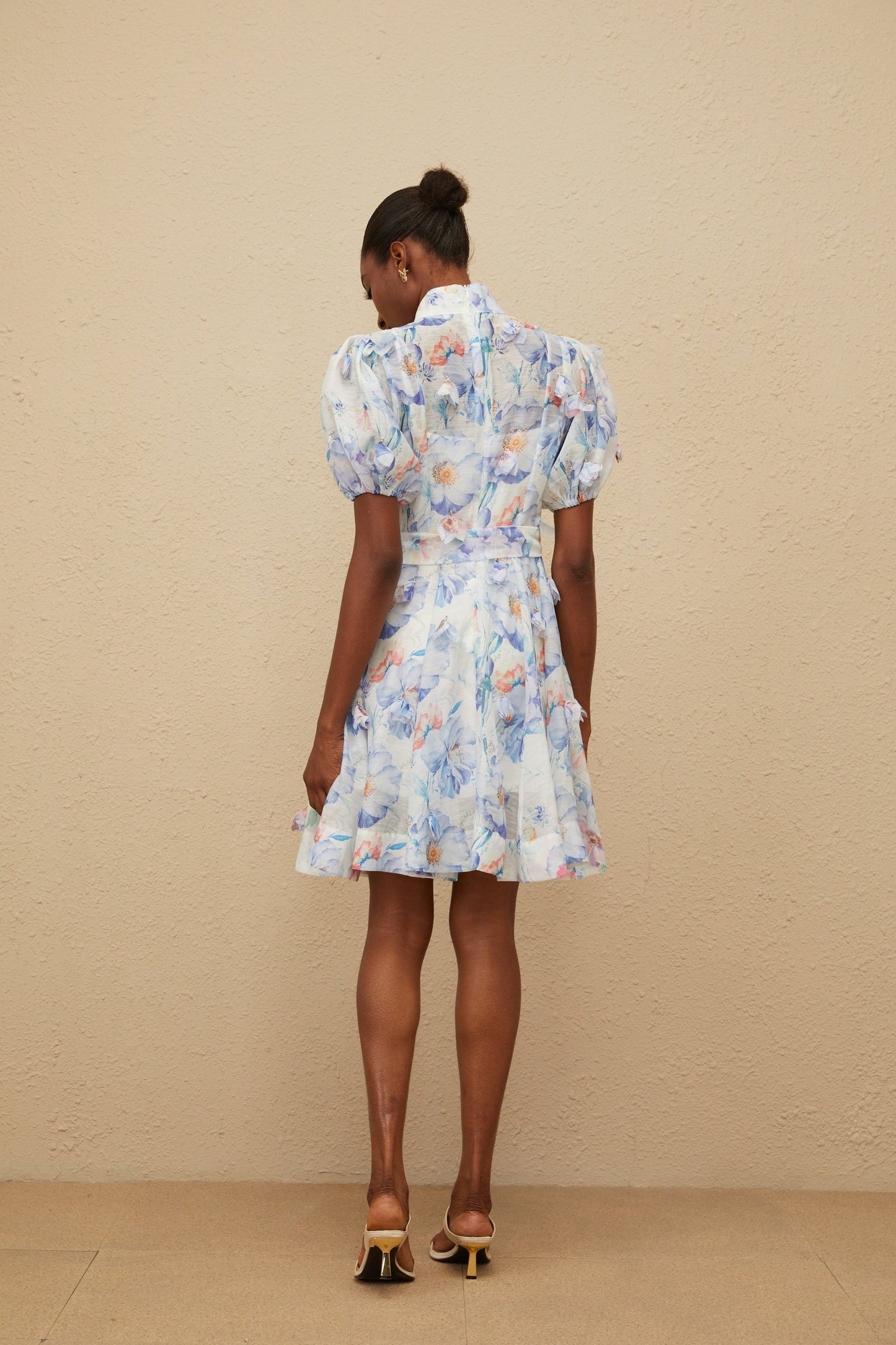 Pétunia Blue Shirred Floral Mini Dress