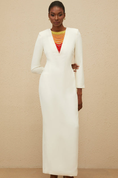Rosée White Rhinestone Bead Embellished Maxi Dress