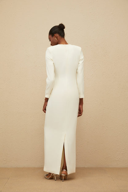 Rosée White Rhinestone Bead Embellished Maxi Dress
