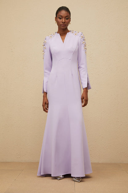Rêverie Purple Flared Embellished Maxi Gown