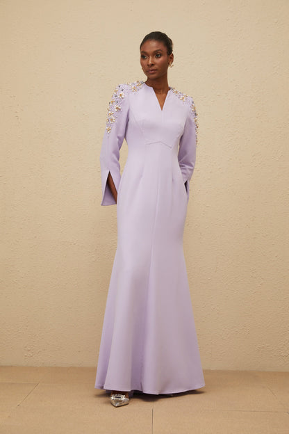 Rêverie Purple Flared Embellished Maxi Gown