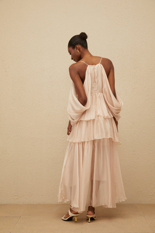 Laurine Asymmetrical Ruffled Tiered Midi Dress