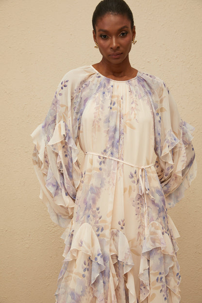 Yara Ruffled Floral Print Midi Dress