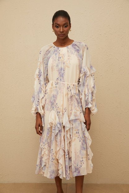 Yara Ruffled Floral Print Midi Dress