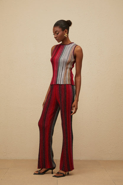 Ulysse Red Glitter Pleated Knit Top & Trousers Set