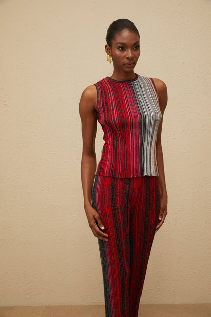 Ulysse Red Glitter Pleated Knit Top & Trousers Set