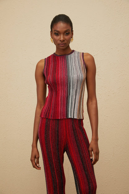 Ulysse Red Glitter Pleated Knit Top & Trousers Set