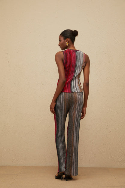 Ulysse Red Glitter Pleated Knit Top & Trousers Set