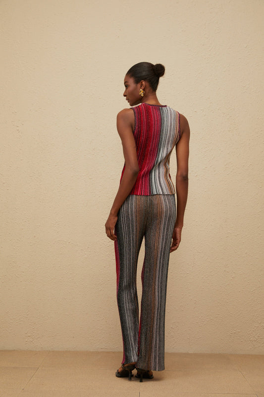 Ulysse Red Glitter Pleated Knit Top & Trousers Set