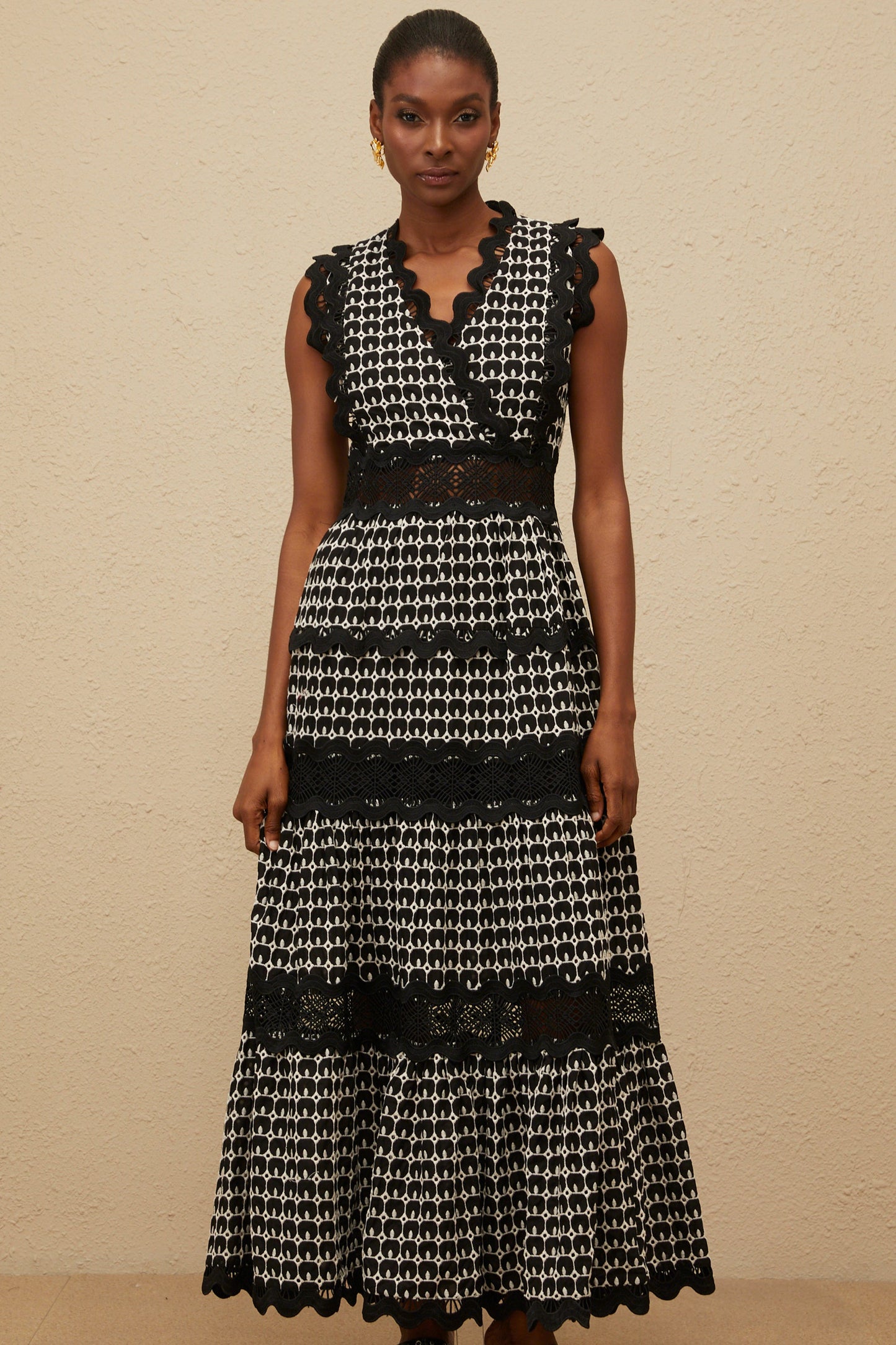 Ténébreuse Black Scalloped Lace Panel Maxi Dress