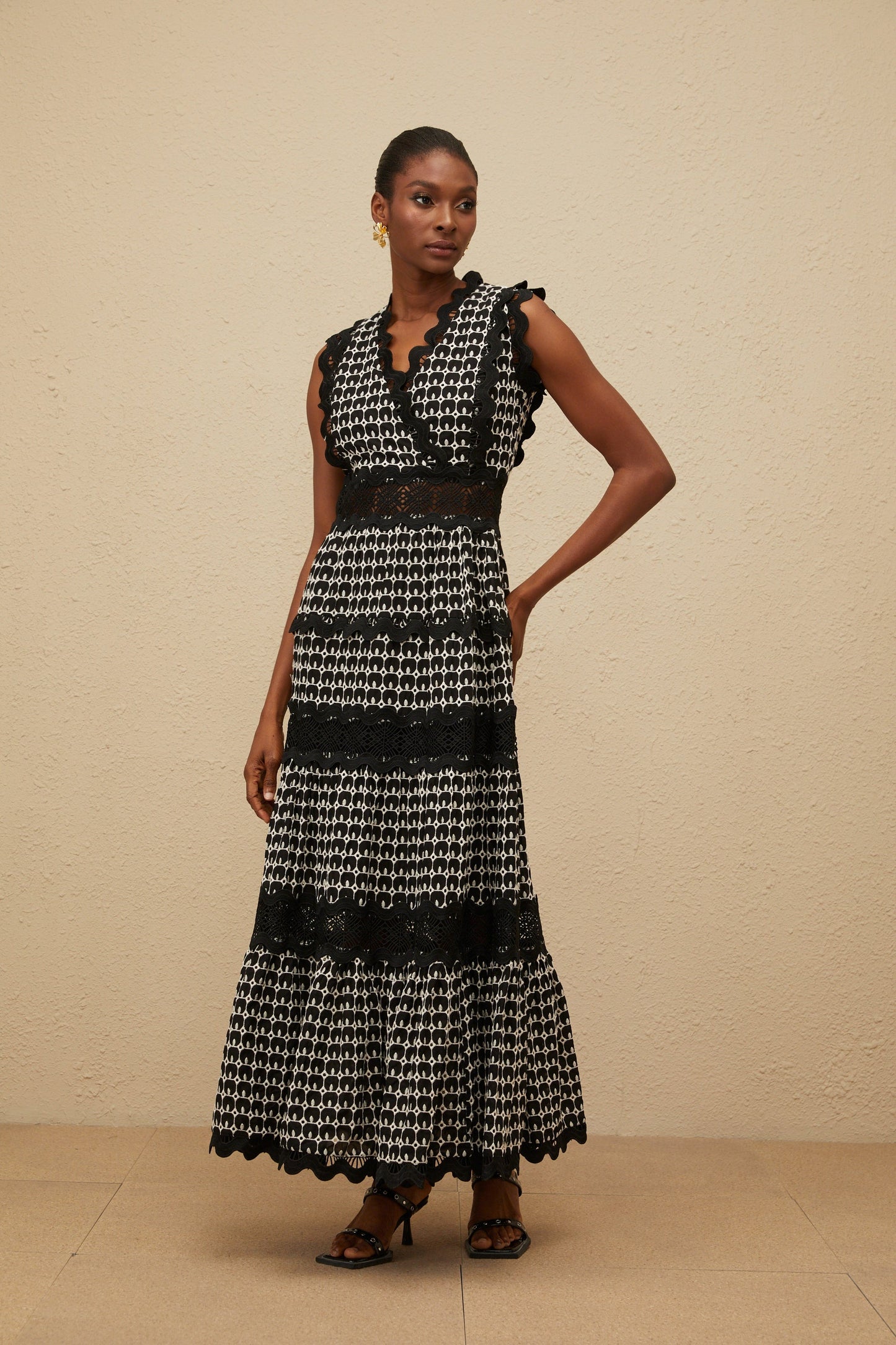 Ténébreuse Black Scalloped Lace Panel Maxi Dress