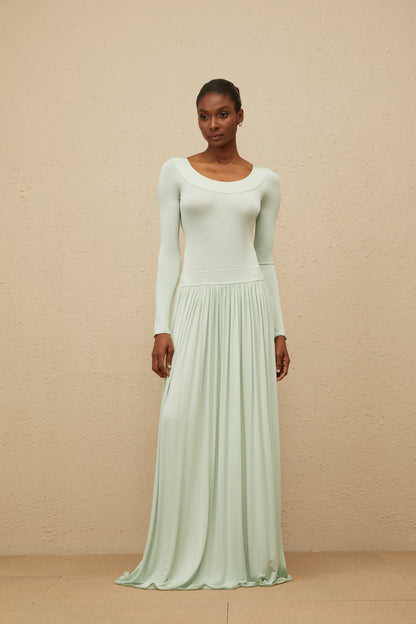 Campagne Green Open-Back Shirred Maxi Dress