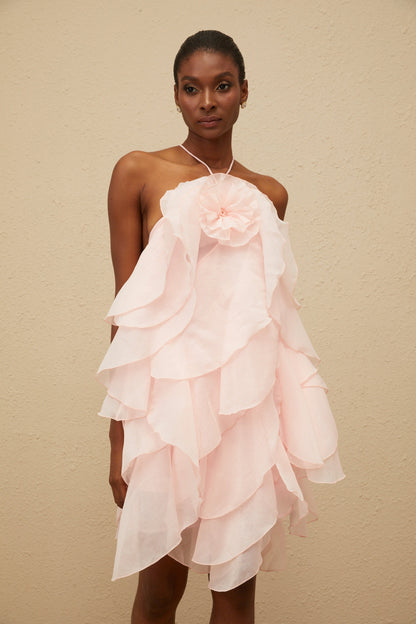 Lucie Pink Tiered Ruffled Mini Dress