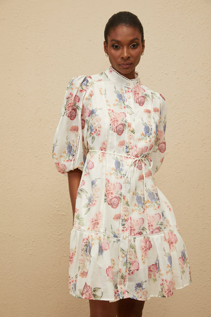 Inaya White Floral-Print Mini Dress