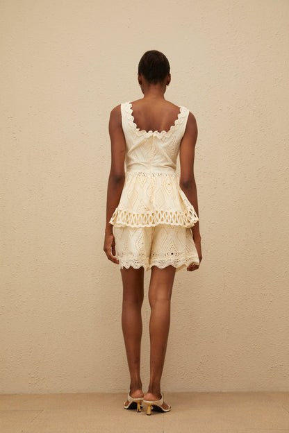 Katell Beige Embroidered Cutout Co-ord Set