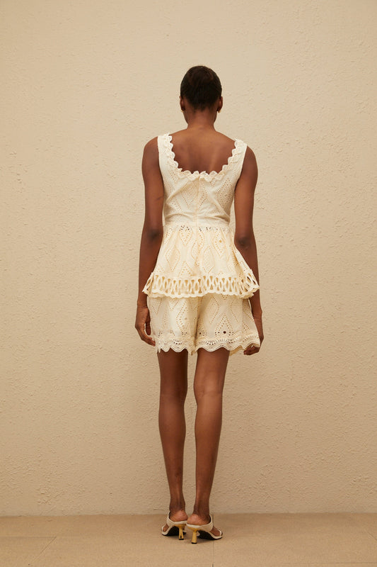 Katell Beige Embroidered Cutout Co-ord Set