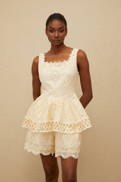 Katell Beige Embroidered Cutout Co-ord Set