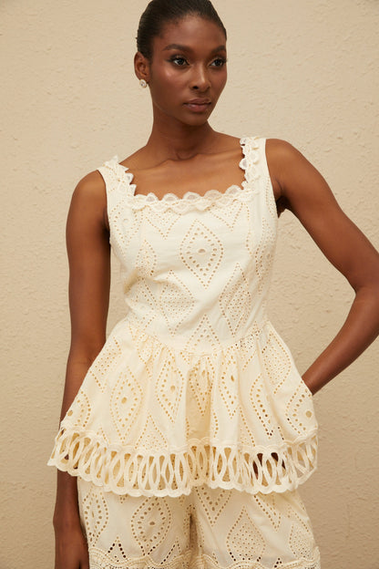 Katell Beige Embroidered Cutout Co-ord Set