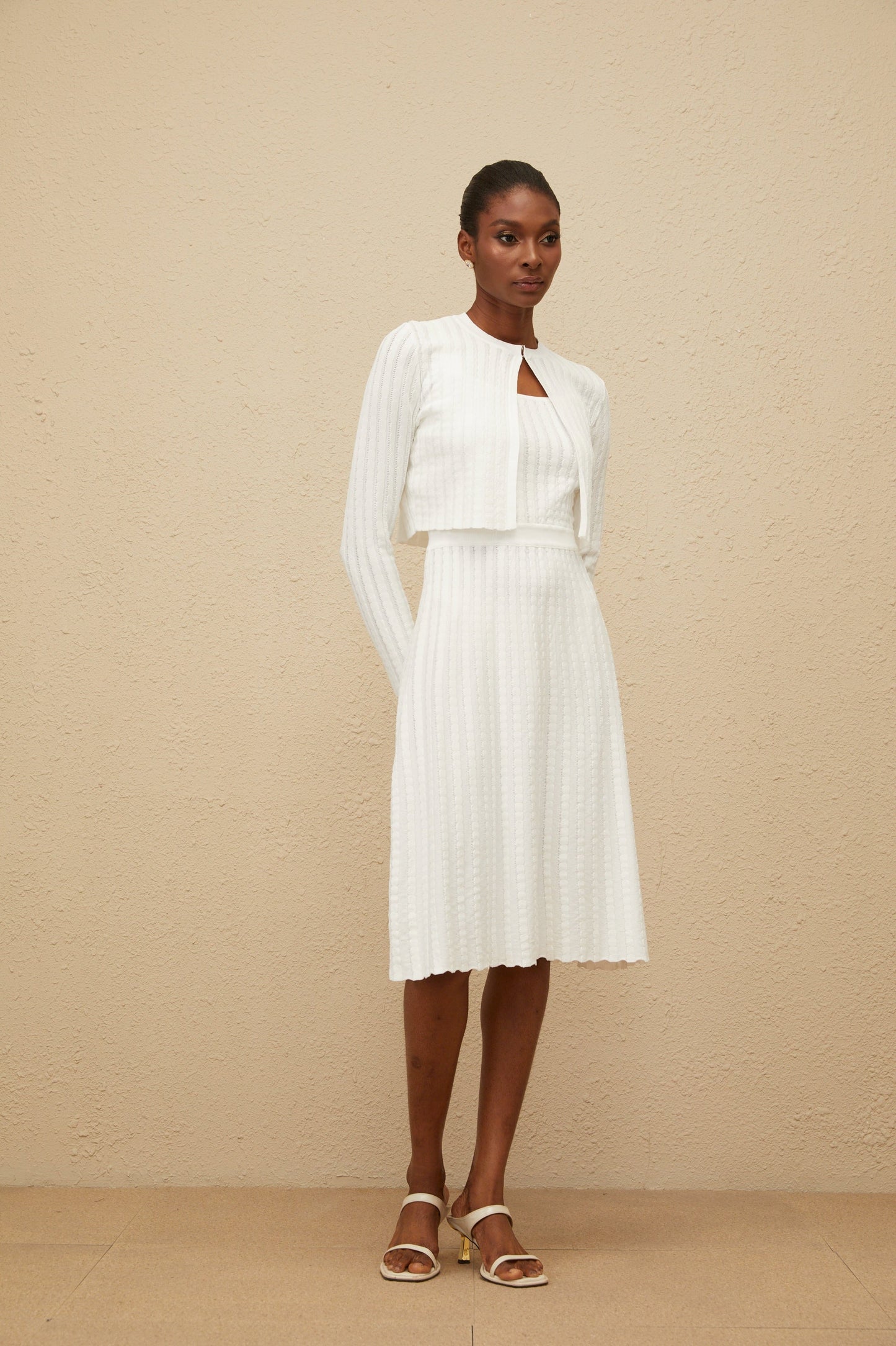 Clémence White Ribbed Knit Cardigan
