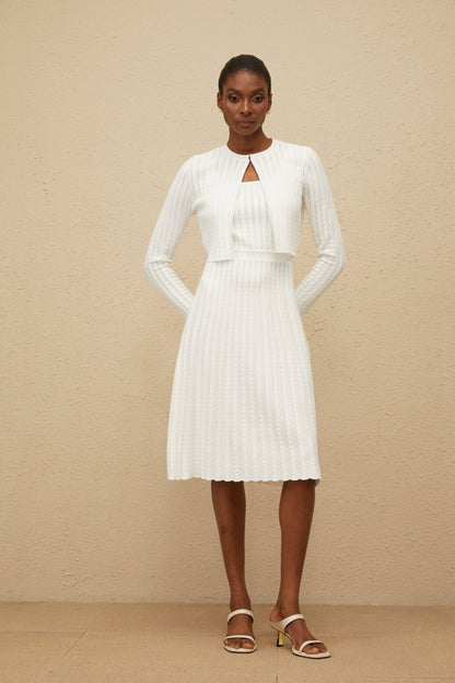 Clémence White Ribbed Knit Dress