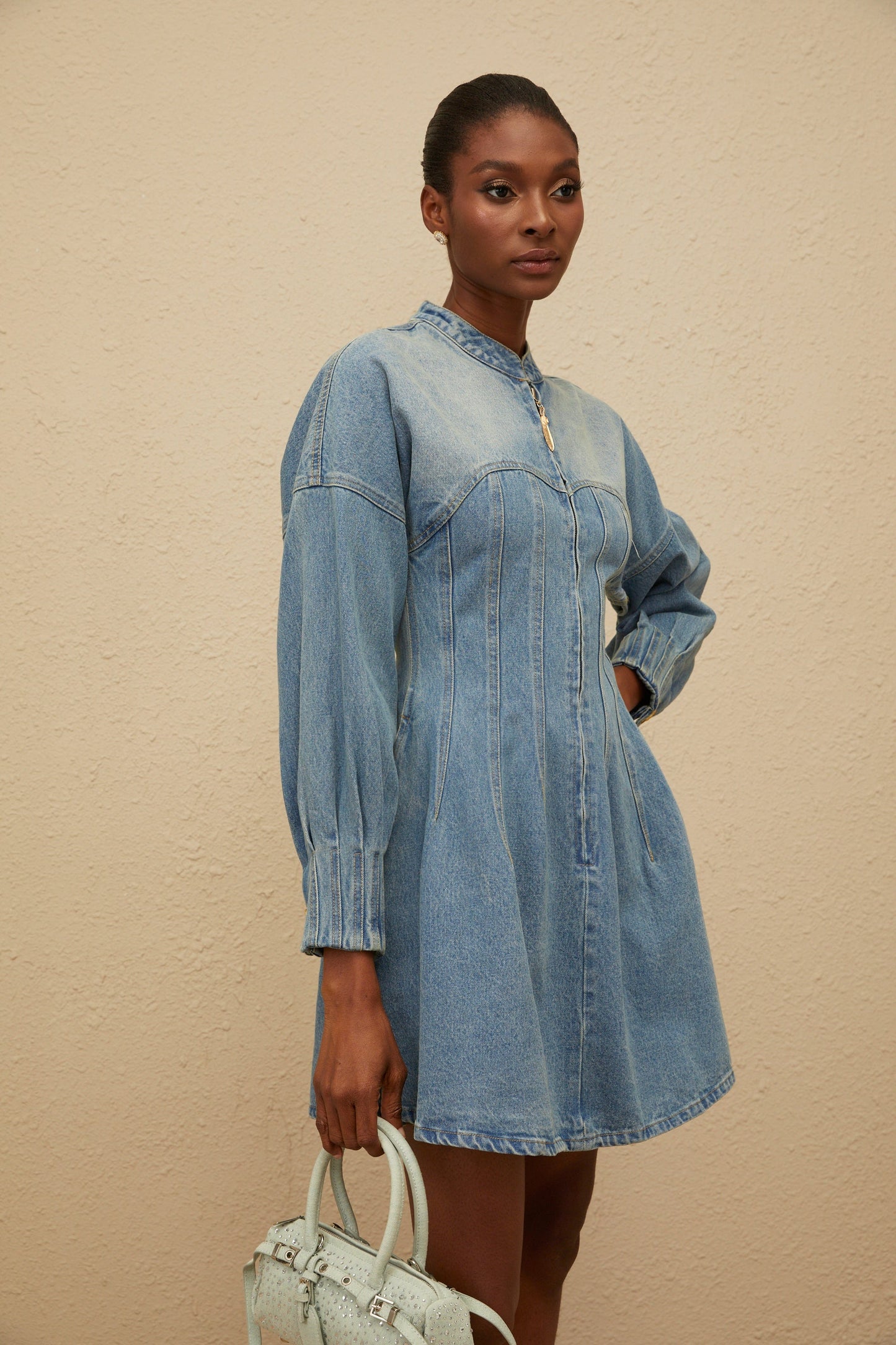 Esme Blue Flared Denim Mini Dress