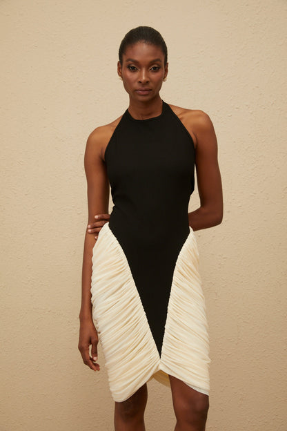 Jade Black Ruched Halterneck Midi Bodycon Dress