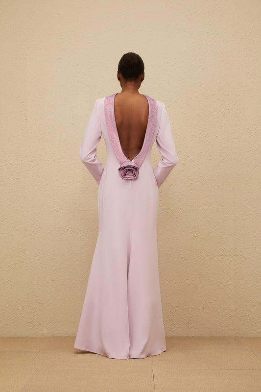 Délicatesse Purple Flared Open-Back Gown