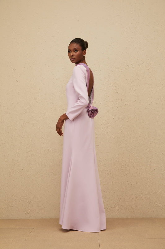 Délicatesse Purple Flared Open-Back Gown