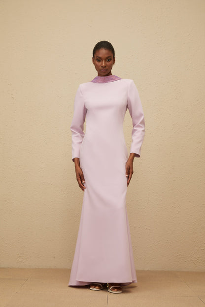 Délicatesse Purple Flared Open-Back Gown