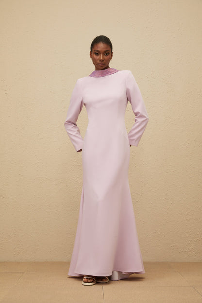 Délicatesse Purple Flared Open-Back Gown