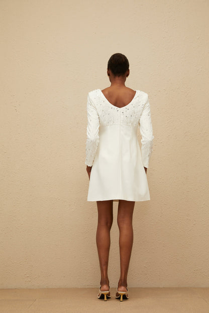 Aurore White Embellished A-line Mini Dress