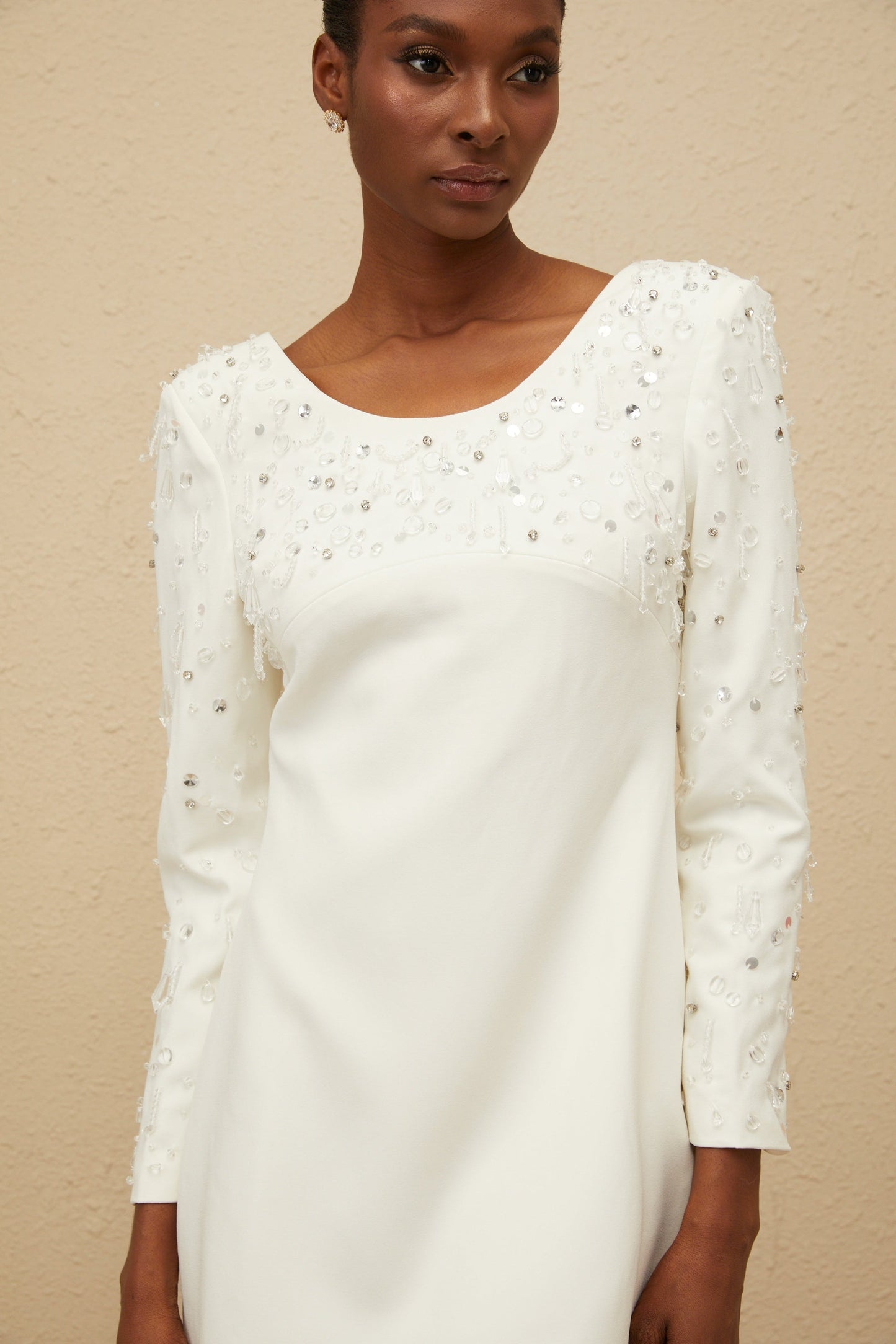 Aurore White Embellished A-line Mini Dress