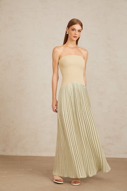 Mirja Green Pleated Corset Maxi Dress