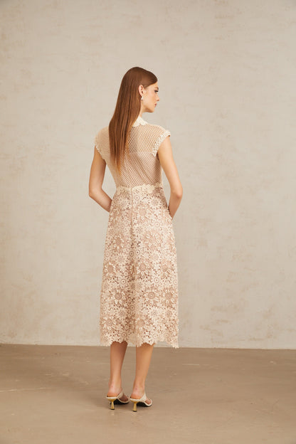 Capucine Braid Detail Corded Lace Midi Dress