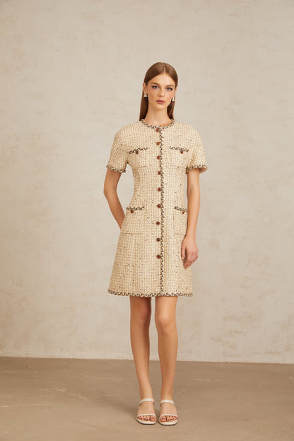 Énergie Neutral A-Line Tweed Mini Dress