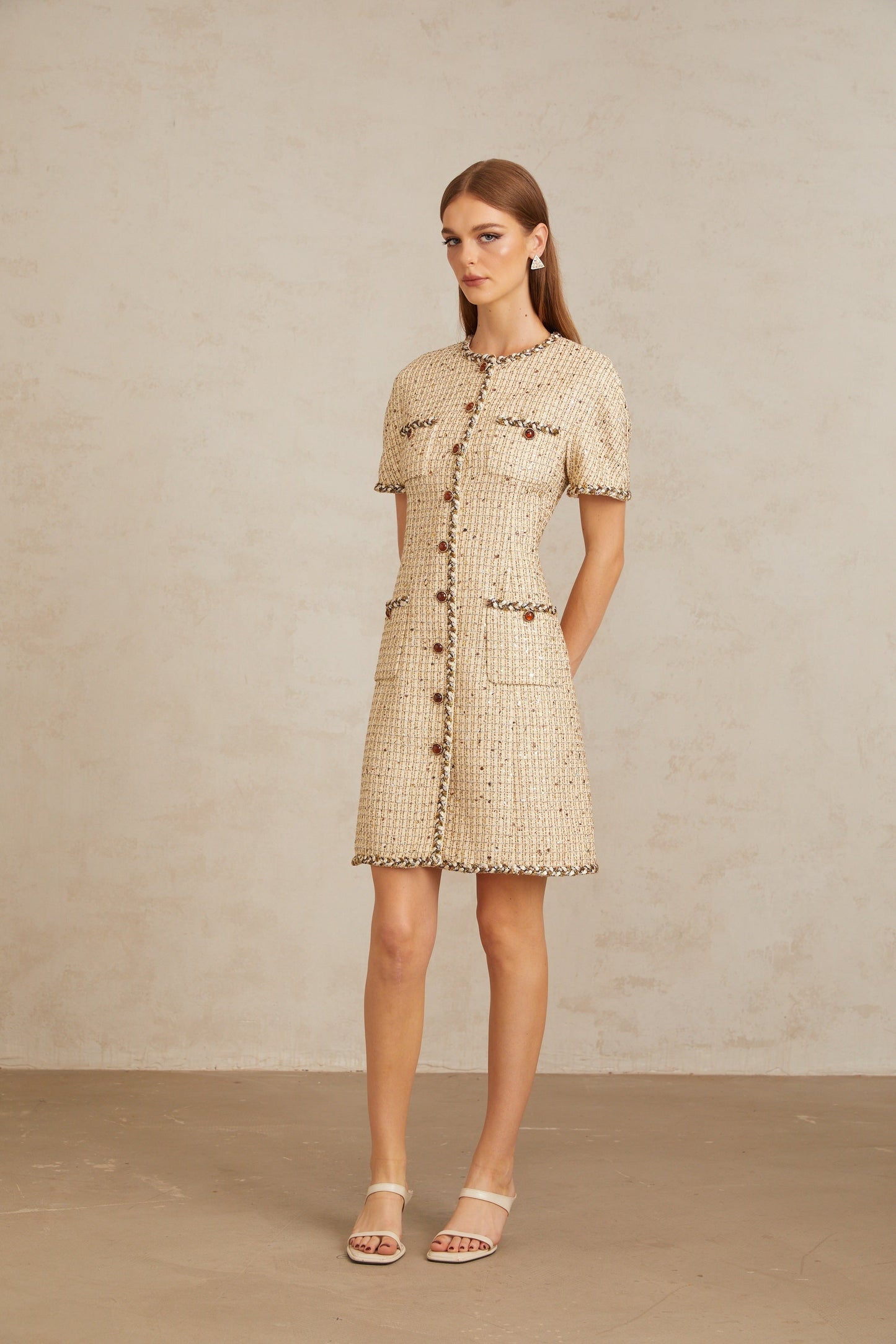 Énergie Neutral A-Line Tweed Mini Dress